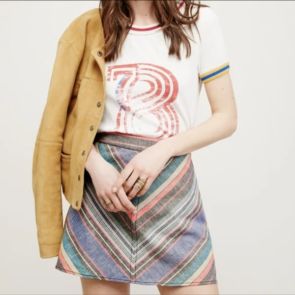 Free People Mini Skirt XS Chevron Linen-blend Lined - Picture 11 of 11